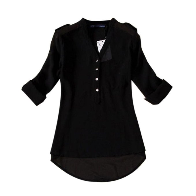 Bestnow Women's Spring Summer Chiffon V-neck Long Sleeve Pocket Blouse Shirt Top