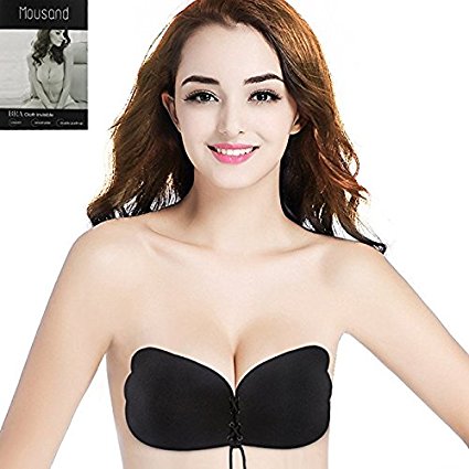 Mousand Self Adhesive Bra For Backless Dress,Reusable Silicone Push Up Invisible Bras With Drawstring For Women,For Dress Wedding Party [NEW VERSION]