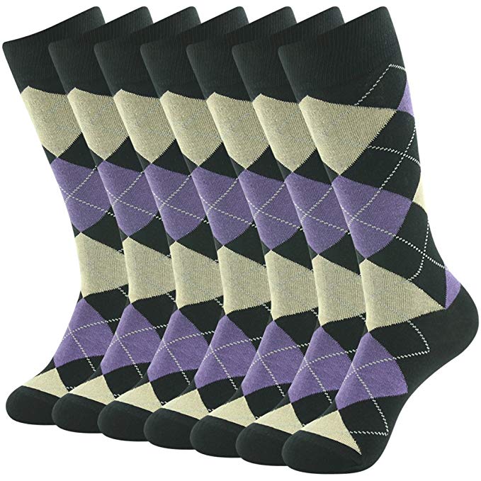 mens fashion socks,SUTTOS Men's Casual Cotton Blend Fashion Design Mid Calf Fun Dress Crew Socks,7 Pairs