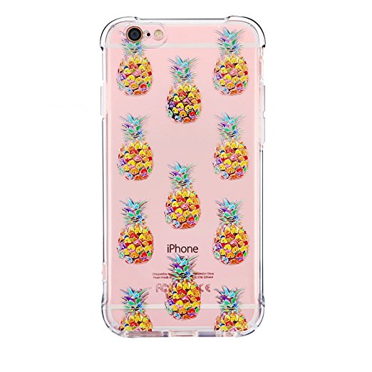 iPhone 6 6S Case, LUOLNH Slim Shockproof Clear Floral Pattern Soft Flexible TPU Back Cover [4.7 inch] -Pineapple