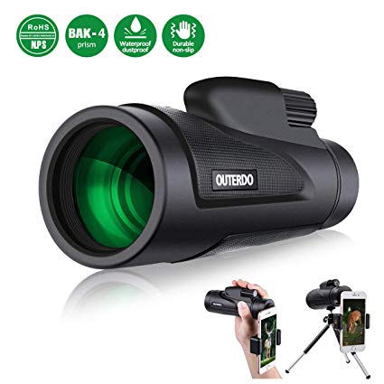 Monocular Telescope, OUTERDO New 12x50 High Power Dual Focus BAK-4 Prism FMC Waterproof Monoculars with Cellphone Adapter and Durable Tripod for Bird Watching, Hunting, Camping, Hiking, Outdoor