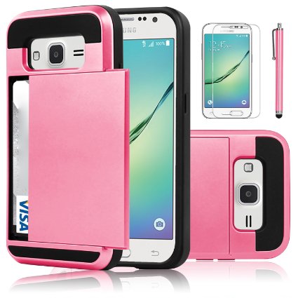 Galaxy Core Prime Case, EC™ Galaxy Prevail LTE Case, Hybrid Dual Layer Shockproof Bumper Wallet Case Cover with Card Holder for Samsung Galaxy Core Prime / Prevail LTE G360 (Hot Pink)
