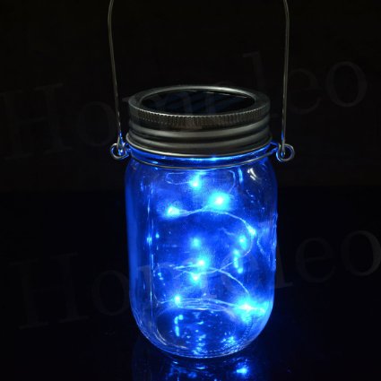 Homeleo Solar Mason Jar Lights, Blue LED Fairy String Light Lid Insert, LED Jar Lantern for Garden Patio Porch(Mason Jar & Handle Included)