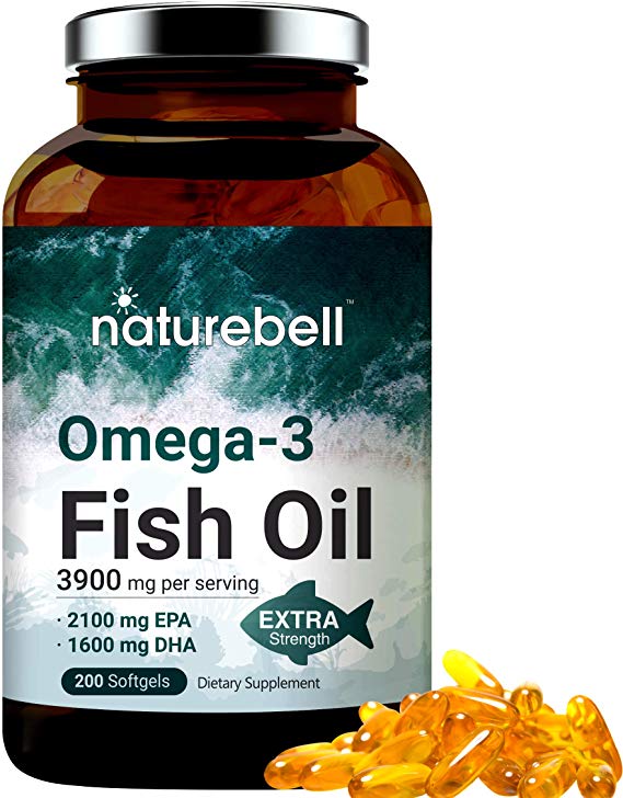 Triple Strength Omega 3 Fish Oil 3900mg Per Serving, 200 Soft-Gels, High EPA and DHA, Support Brian and Heart Health, Made in USA