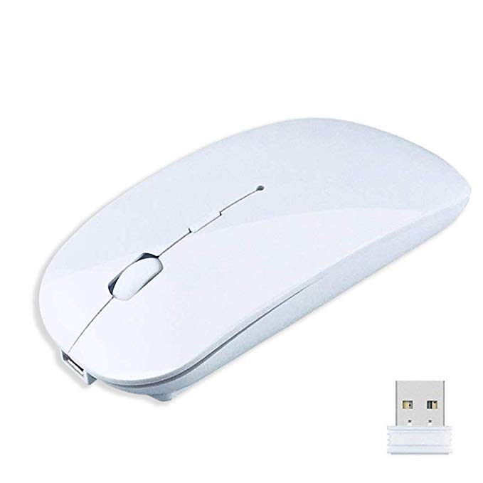 Wireless Mouse, Champhox 2.4GHz Noiseless 3 Adjustable DPI Level with Nano Receiver Silent Portable Rechargeable Cordless Mute Mice for Computer, Notebook, Mac, Laptop (White)