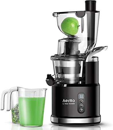 Aeitto Slow Juicer, Slow Masticating Juicer Machine with Big Wide 81mm Chute 900 ml Juice Cup, Cold Press Juicer for Nutrient Fruits and Vegetables, Vertical Juicer Machine BPA Free with Quiet Motor Reverse Function, Easy to Clean