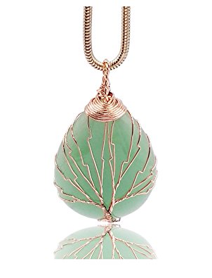 Think Positive Natural Water Drop Healing Crystal Pendant Snake Chain Necklace for Women Pink Gold