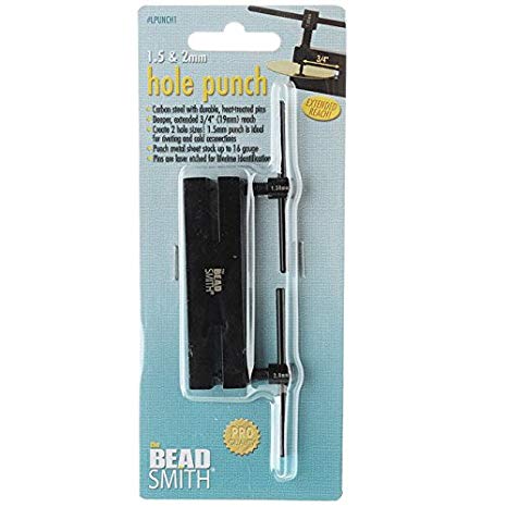 BeadSmith 2 Hole Metal Punch Makes Holes, 1.5mm/2mm, silver, silver, 1.5mm/2mm