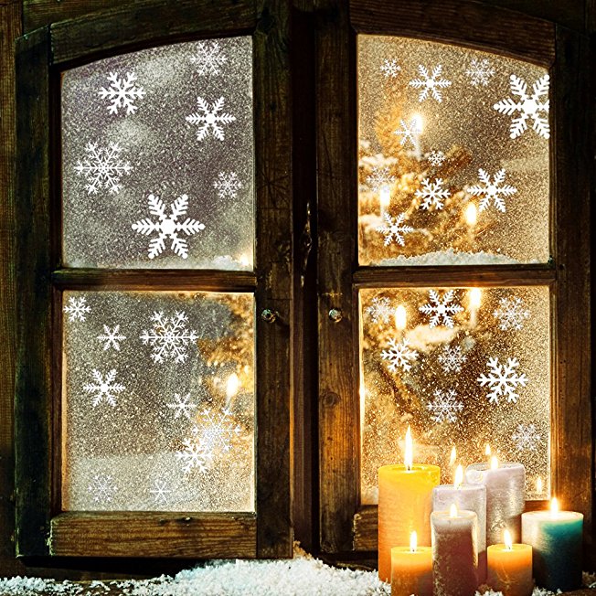 81-Piece Snowflake Window Clings, Self-Static Non Adhesive Snowflake Decals Snowflake Stickers for Christmas Decorations Snowflake Window Ornaments