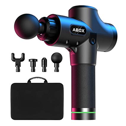 ABOX Muscle Massage Gun, Hand-Held Deep Tissue Muscle Massager, Ultra-Quiet 20 Speeds Optional Modes, Percussion Massager with 4 Massage Heads and LCD Display,Black