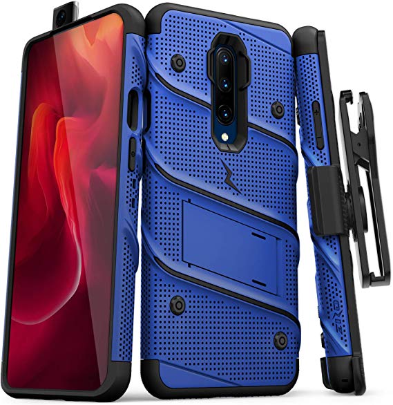 ZIZO Bolt Series OnePlus 7 Pro Case | Military-Grade Drop Protection w/Kickstand Bundle Includes Belt Clip Holster   Lanyard Blue Black