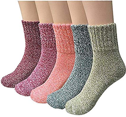 5Pairs Ladies thermal Winter socks, Womens Thick Knitting Warm & comfy Wool Crew Cotton Vintage Style Sock