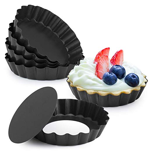 Laxinis World 4” Quiche Pans with Removable Bottom, Non-stick, Fluted Sides, Mini Tart Pans, Set of 6