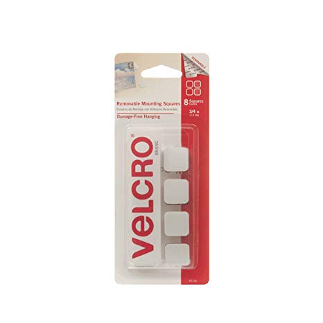 VELCRO Brand - Removable Mounting Squares, Damage-Free Hanging, 3/4in Squares, Pack of 8