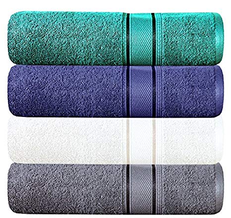 Linen Clubs 4Pack Multi Bath Towel- 580 GSM Quality, size 30x54 inch,color- Multi