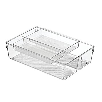 InterDesign Linus 2-Piece Kitchen Drawer Organizer for Kitchen Utensils and Tools - 2 Piece, Clear