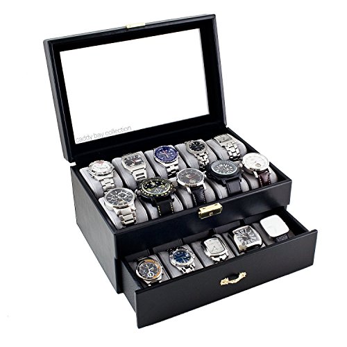 Personalized Black Watch Box - Holds 20 Watches, Men's Gift, Father's Day Gift, Groomsmen Gift, Anniversary Gift, Christmas Gift, Caddy Bay Collection