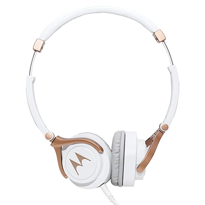 Motorola Pulse 3 On Ear Wired Headphone with Alexa (White and Gold)