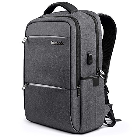 Inateck CB1001S Anti-Theft School Bag Business Travel Laptop Backpack with USB Charging Port, Fits Up to 15.6" Laptops, Rucksack with Waterproof Rain Cover and Luggage Belt, Dark Gray