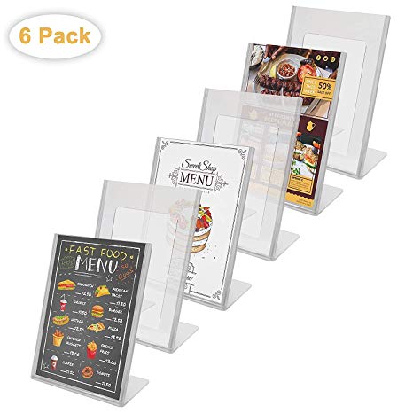A6 Acrylic Sign Holder - 6 Pack (Height: 15cm (5.90") Width:12cm (4.8")) Menu Slanted Sign Holder Display Stand for Menu Holders, Table Card Holders, Photo Frames & Ad Frames