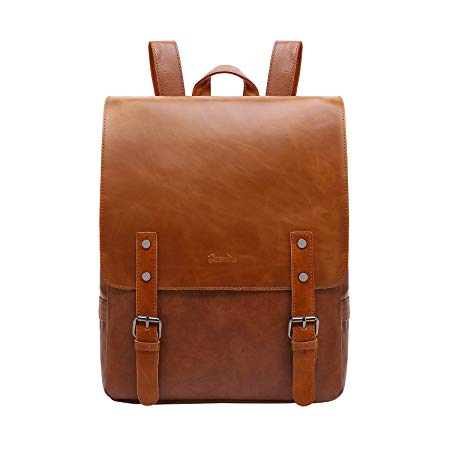 Zebella Pu Crazy Horse Leather-Like Vintage Women's Backpack School Bag Weekender Daypack-Light Brown