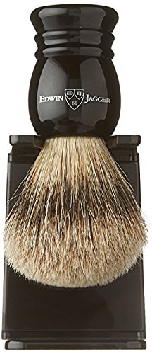 Edwin Jagger 1ej256sds Traditional English Super Badger Hair Shaving Brush Faux Ebony Medium With Drip Stand, Black, Medium
