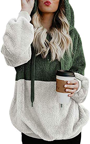 Actloe Women Casual Fuzzy Sweatshirt Hooded Loose Outwear with Pockets