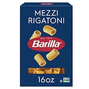 Barilla Mezzi Rigatoni Pasta, 16 oz. Box - Non-GMO Pasta Made with Durum Wheat Semolina - Kosher Certified Pasta