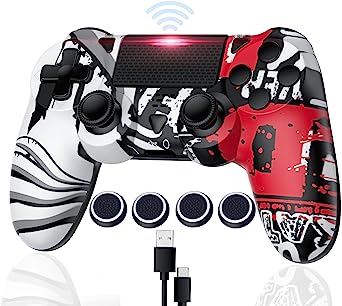 Wireless Controller with 4 joystick caps for PS4 Bonacell Gamepad with 6-Axis Motion Sensor Turbo Touch Pad Joystick for P 4/pro/slim/PC Windows