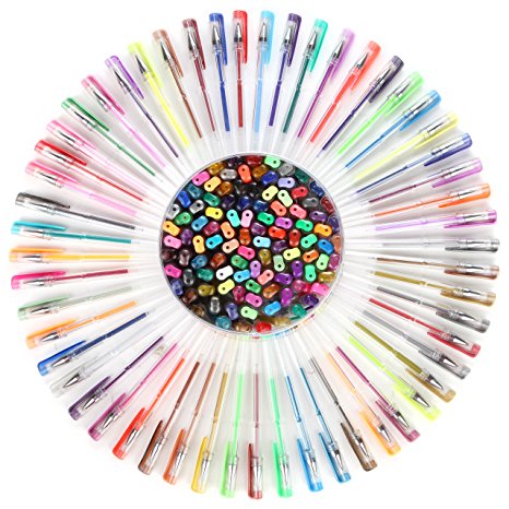 Gel Pen Set For Easy Coloring - Best Pack with 100 Pens & 60% More Ink in Milky Glitter Neon Metallic & Rainbow Style - Perfect for Your Adult Coloring Books - Safe for Kids Non - Toxic & Acid Free