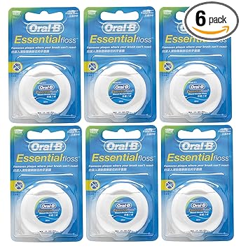 Oral B Essantials Waxed Dental Floss for Interdental cleaning (6 Pc of Mint Flavor)