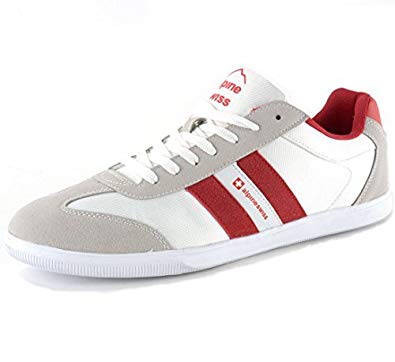 alpine swiss Haris Mens Suede Trim Retro Striped Sneakers