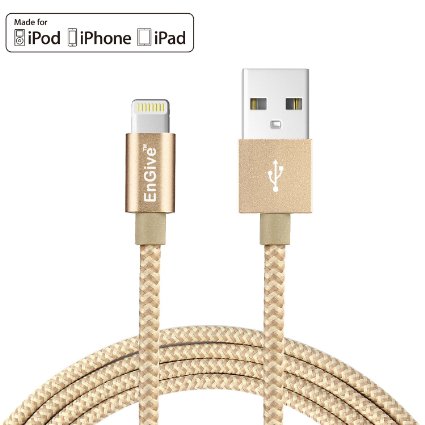 Apple MFi CertifiedEnGive Nylon Braided 8Pin 66Ft2M Lightning to USB Data Sync Charger Cable for iPhone 6s65s iPad ProAirMini iPod 56th gen iPod Nano 7th gen IOS 9 CompatibleGold