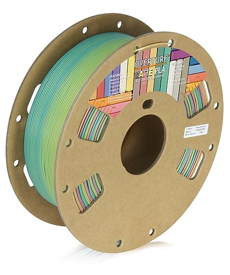 OVERTURE PLA Matte Filament 1.75mm, Matte PLA Roll 1kg Cardboard Spool (2.2lbs), Dimensional Accuracy  /- 0.03 mm, Fit Most FDM Printer (Matte Rainbow)