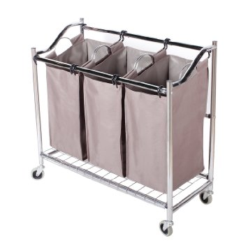 StorageManiac 3-Section Heavy-Duty Steel Rolling Laundry Sorter with Coating Frame