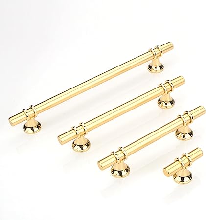 T Bar Pulls,Cabinet Knobs and Handles,Drawer Pulls Gold,T Shaped Handles,6.3" Hole Centers,Cabinet Drawer Pulls,with Screws,Aluminum Alloy,Pack of 4