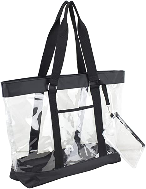 Eastsport Supreme Deluxe 100% Clear PVC Printed Large Tote with Free Large Wristlet, Black