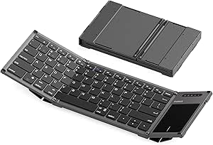 Inateck Foldable Keyboard, AI Keyboard with Touchpad, Bluetooth Wireless Mini Keyboard, Pocket Keyboard with 3 Bluetooth Channels, Compatible with iOS, Android, Windows, QWERTY, KB06101