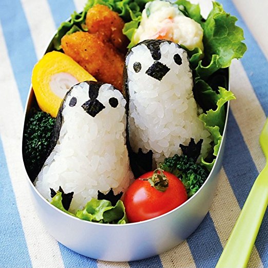 Yunko Rice Mold Onigiri Shaper and Dry Roasted Seaweed Cutter Set, Baby Penguin