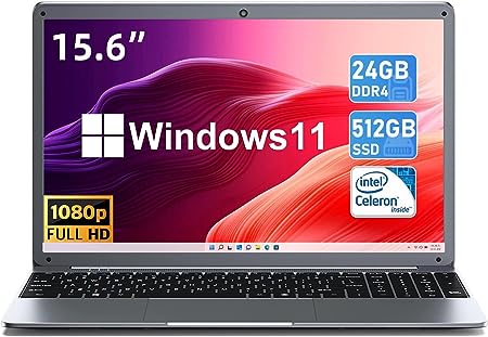 SGIN Laptop, 15.6 Inch Windows 11 Laptops with 24GB DDR4 512GB SSD Laptops Computer, Intel Celeron N5095 Processor(Up to 2.9GHz), FHD 1920x1080, Mini HDMI, Webcam, USB 3.0, 2.4/5.0G WiFi, Type-C