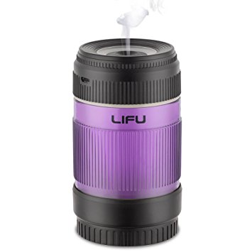 Humidifier, LIFU USB Mini Lens Humidifier Ultrasonic Air Humidifier 208ml Cool Mist Humidifier with 2 Timer Settings, 7 Color LED Lights Air Purifiers For Home Bedroom Office Car