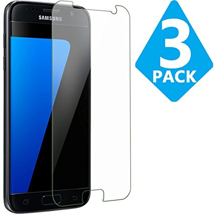 [3PACK] Samsung Galaxy S7 Clear Screen Protector[Easy to Install][HD - Clear][Case Friendly][Anti-Fingerprint] Tempered Glass Screen Protector for Samsung Galaxy S7