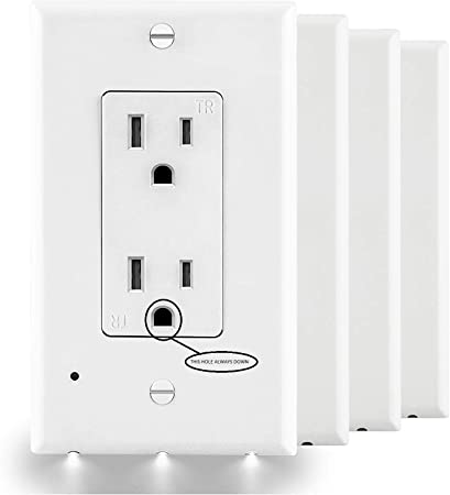 Wall Outlet Cover Plate with LED Night Light.No Wires need, No Batteries need. Light Sensor Auto switch, Install Easy. New Version Outlets LED Light.Electrical Outlet Wall Plate With LED Night Lights - Automatic On/Off Sensor (4, DECOR 4 PACK)
