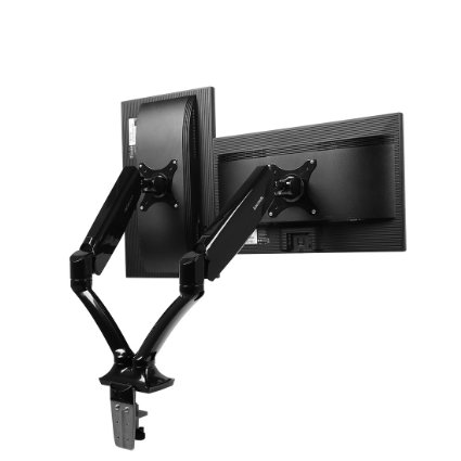 Loctek D5DH Curved Panel LED-Lit Monitor Mount Desk top Vesa LCD Arm Swivel Heavy duty for most of 10''-27'' Computer Screen (Dual Arm)