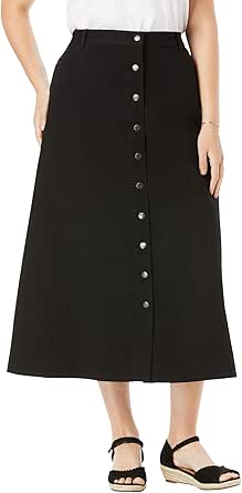 Woman Within Women's Plus Size Perfect Cotton Button Front Skirt