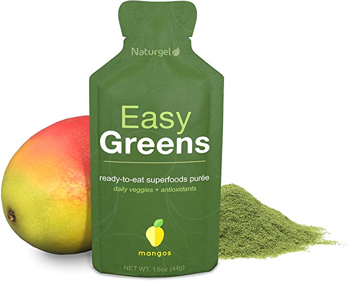 Naturgel Easy Greens, Mangos 14-Pack - Amazing Greens Powder Mixed in Fruit Puree - Ready-to-Eat Daily Green Pre-Made Superfood