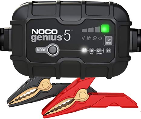 NOCO GENIUS5, 5-Amp Fully-Automatic Smart Charger, 6V And 12V Battery Charger, Battery Maintainer, And Battery Desulfator With Temperature Compensation