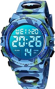 Kids Watch,Boys Watch for 3-12 Year Old Boys,Digital Sport Outdoor Multifunctional Chronograph LED 50 M Waterproof Alarm Calendar Analog Watch for Children with Silicone Band