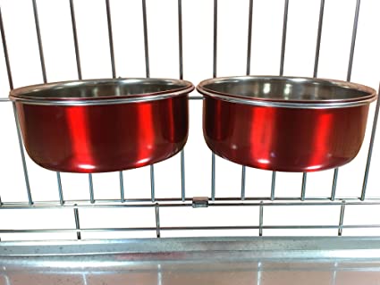 Ellie-Bo Pair of Dog Bowls For Crates, Cages or Pens and 3 Sizes (0.9Ltr Medium, Red)