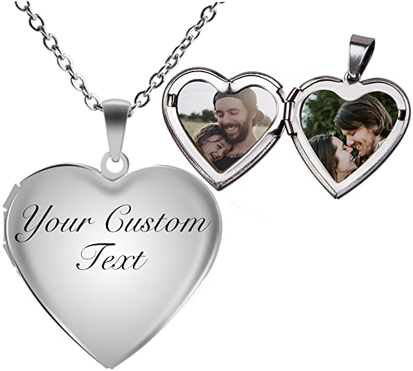 Fanery Sue Personalized Heart Locket Necklace That Holds Pictures Memory Photo Lockets Custom Any Photo Text&Symbols